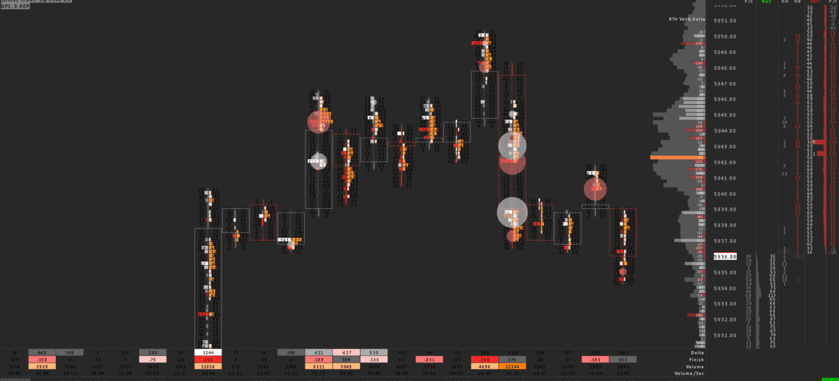 Sierra Chart professional Footprint with Delta, total Volume and DOM.